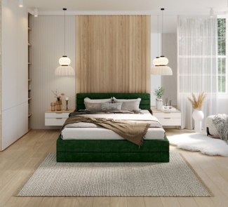 FDM Polsterbett Bettrahmen Bettgestell 90x200, 120x200, 140x200, 160x200, 180x200cm (MADE IN EU - mit hochwertigem Velours Bezug, Bettrahmen, Bett, Optional mit Matratze bestellbar, mit großen gepolsterten Kopfteil, mit Bettkasten zum aufklappen), Meta...