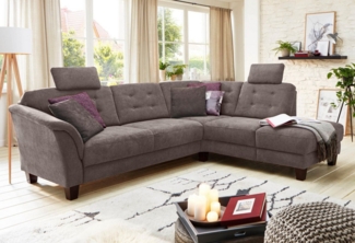 Home affaire Ecksofa Trondheim L-Form, mit Federkern und Knopfheftung im Rücken, Füße Buche dunkel