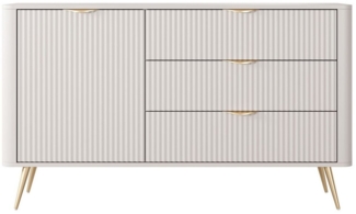 MOEBLO Kommode Pholx D 138 D3S (Griffe und Beine aus Metall, geriffelte-Fronten, Sideboard Wohnzimmer Kommode Schlafzimmer Komodenschrank Highboard)