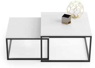 HomeCo. Couchtisch 2er Set weiß 42cm und 36cm hoch, Beistelltisch Loft Design, 2 in 1 Verschachtelung, Kratzfeste Oberfläche, Wohnzimmer