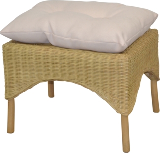 Rattanhocker, Fußhocker, handgeflochten, mit Kissenauflage, beige