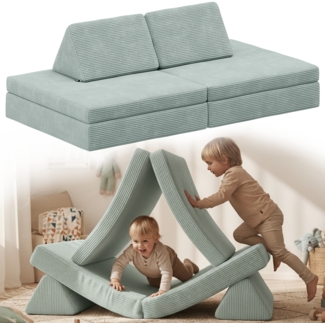 Bellabino 'Nile' Spielsofa, 4-tlg, Cord, türkis, faltbare Kindercouch, abnehmbarer & waschbarer Bezug, Kindersofa aus Schaumstoff
