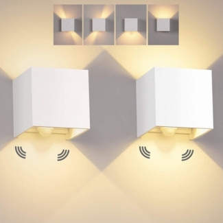 oyajia Wandleuchte 2 Stück 7W Metall LED Wandlampe, Auf und ab Einstellbarer Lichtstrahl, LED fest integriert, Warmweiß, LED Wandlampe mit Bewegungsmelder,für Wohnzimmer, Flur, Balkon, Hotel