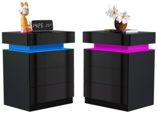 JEOBEST Nachttisch Hochglanzfront Kommode mit 3 Schubladen, Beistelltisch, (1/2-St), Nachttisch mit Beleuchtung, Einstellbare Farben, Modern
