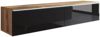 Lowboard "Lowboard D" TV-Unterschrank 140x32x30cm wotan eiche schwarz hochglanz grifflos