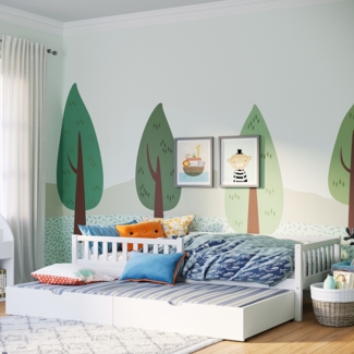 Bellabino 'Vils' Kinderbett 90x200 cm mit Gästebett 90x190 cm, weiß, Kiefer Massivholz, Montessori Bett mit Ausziehbett, mit abnehmbarem Rausfallschutz und Lattenrost