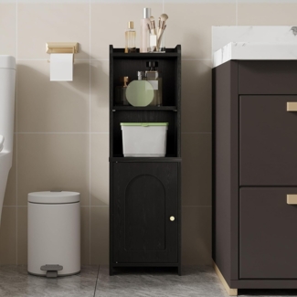 Badezimmerschrank, Toilettenschrank mit Türen, Badschrank, schmales Badregal, Verstellbare Ablagen, platzsparend, für Badezimmer, Wohnzimmer, 20 x 25 x 80 cm, Schwarz
