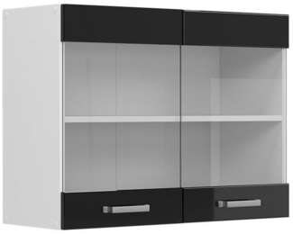 Vicco Küchenschrank Glas R-Line, Schwarz Hochglanz/Weiß, 80 cm