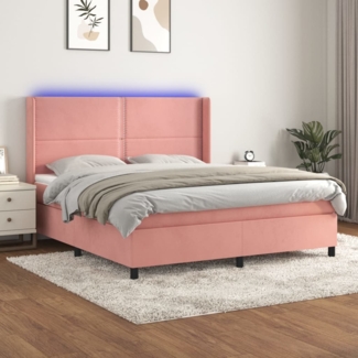 vidaXL Boxspringbett mit Matratze & LED Rosa 180x200 cm Samt 3139522