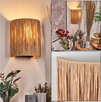 hofstein Wandleuchte Wandlampe aus Metall/Bast in Schwarz/Braun/Naturfarben, Leuchte im Boho-Design mit Lichteffekt und Schalter am Kabel, E27