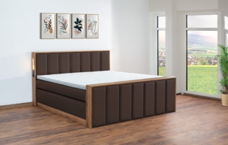 Meisterbetten Boxspringbett Sely mit Holzdekor Eiche Cognac 240x200 in LM-Braun, Matratzenbezug Nano, Midisoft-Topper, mit Fussteil