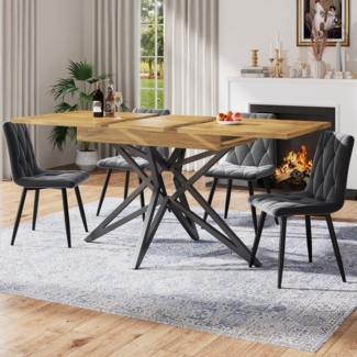 HAUSS SPOLE Esstisch Ausziehbarer Esstisch 120 (160) x 80 cm, sternförmige Tischbeine (Ausziehbarer Esstisch 120-160 cm, Walnussholz/Marmorimitat, mit schwarzen Metallbeinen & sternförmigen Tischbeinen)