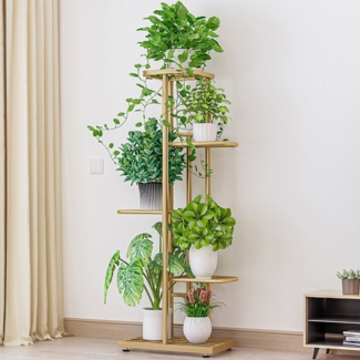 GarveeMore Blumenständer 5-stöckiger Pflanzenständer Mehrschichtiges VintageDesign Pflanzenrega, Eck-Blumenständer für 6 Pflanzen Tall Planter Holder Regal für Zuhause