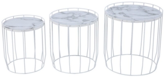 SVITA Beistelltisch PASI (3er-Set), Satztische Kaffeetische Metallbeine Marmoroptik, Weiß
