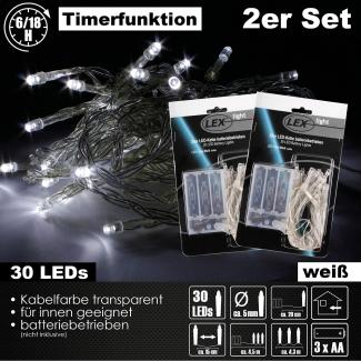 2x 30er LED Lichterkette Set Batteriekette Timer Weihnachten Beleuchtung Deko weiß