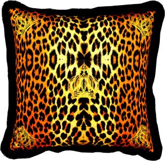 Harald Glööckler Luxus Deko Kissen Pompöös by Casa Padrino Leopard / Kronen 50 x 50 cm - Glööckler Kissen mit Glitzersteinen