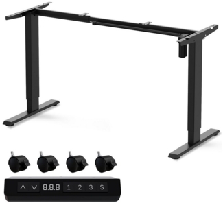 HOMAVO Schreibtisch Elektrisch höhenverstellbares Tischgestell (Höhen-Memory & Anti-Kollisions-Funktion, Zwei Höhenstufen, USB- & Type-C-Anschlüsse, 1 Controller, 4 Lenkrollen und 2 Haken)