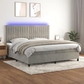 vidaXL Boxspringbett mit Matratze & LED Hellgrau 200x200 cm Samt, Härtegrad: H2 [3136263]