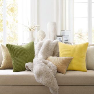 Topfinel Kissenbezug 40x40 4er set Kissenbezüge 50x50 Kordsamt mit Streifen deko Sofa, kissenbezug Gelb-Grün Farbverlauf Schlafzimmer Weich Hautfreundlich
