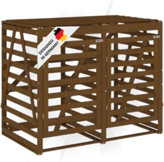 DELUKE® 2er Mülltonnenbox Kiefernholz BOUMI 162x91,5x128,5cm Braun Mülltonnenverkleidung für 2 Tonnen Müllbox aus Holz Mülltonnenschutz Mülltonnendach
