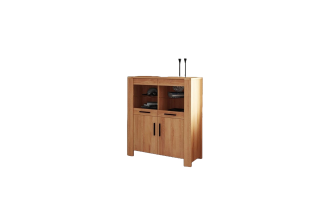 Anrichte Lubic aus Kernbuche massiv 111x45x128 mit 4 Türen Glas und Holzbeinen