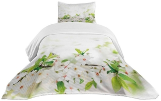 Abakuhaus Tagesdecke Set mit Kissenbezügen Waschbar, Blume Weiß Frühlings-Blüten
