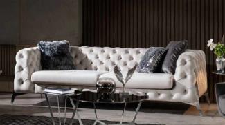 Casa Padrino Luxus Chesterfield Sofa Weiß / Silber 240x100 x H. 72 cm