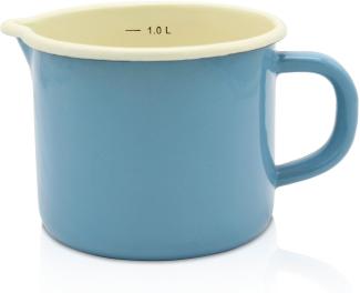 KRÜGER 105693 Milchtopf mit Ausguss 1000 ml mit Literskala, Blau, Stahlemaille