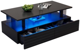 Merax Couchtisch Sofatisch mit 2 Schubladen & Stauraum (1-St, 1 Tisch), Wohnzimmertisch Sofatisch Beistelltisch mit LED-Beleuchtung inkl. APP