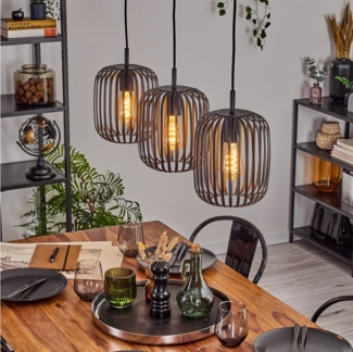 hofstein Hängeleuchte Hängelampe aus Metall in Schwarz, ohne Leuchtmittel, moderne Pendelleucht im Retro/Vintage-Design (20,5 cm), 3 x E27