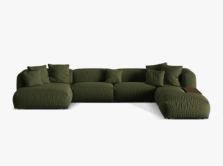 Micadoni Panorama-Ecksofa Martina 5-Sitzer Strukturierter Stoff Grün Rechts
