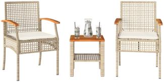 vidaXL 3-tlg. Bistro-Set mit Kissen Beige Poly Rattan Akazienholz