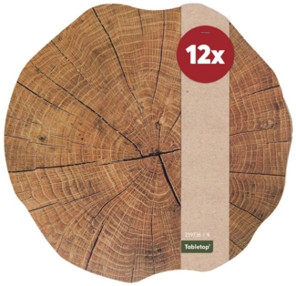 matches21 HOME & HOBBY Platzset Abwaschbare Tischsets 12er Set Baumstamm Holz-Optik rund, (12-St), Platzsets als Tisch-Untersetzer und Tisch-Deko für Esstisch Teller