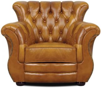 Casa Padrino Luxus Chesterfield Echtleder Sessel Braun 95 x 85 x H. 88 cm - Echtleder Möbel