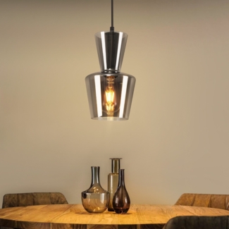 ZMH Pendelleuchte Esstisch Hängelampe Wohnzimmer - 1 Flammig Esstischlampe E27 Glas Hängeleuchte Schlafzimmer Pendellampe Vintage Retro Esszimmerlampe Rauchgrau für Küche Hotel(ohne Leuchtmittel)