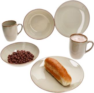 Ossia 6tlg Tearose sand Frühstücksset Steingut Teller Kaffee-Becher Müsli-Schale