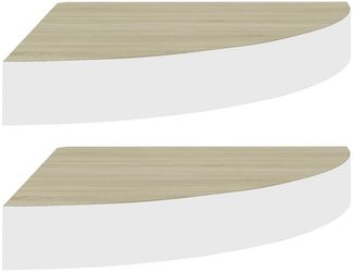 vidaXL Eck-Wandregal 2 Stk. Eiche und Weiß 25x25x3,8 cm MDF 326631