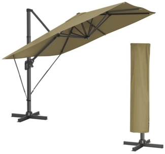 Songmics Sonnenschirm mit Ständer, 360° drehbar, UPF 50+, Lorbeergrün, 253 x 290 x 290 cm