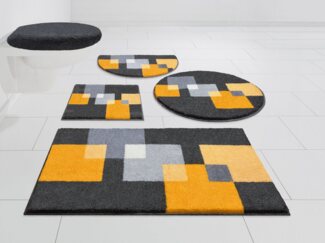 Grund Badematte Paxos, Höhe 20 mm, rutschhemmend beschichtet, fußbodenheizungsgeeignet, strapazierfähig, Polyacryl, halbrund, geometrisches Design, modern, flauschig, softer Flor, Made in Europe
