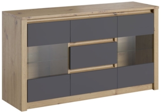 Kommode "Malta" Sideboard Anrichte 140cm grifflos mit Glastüren artisan eiche grau