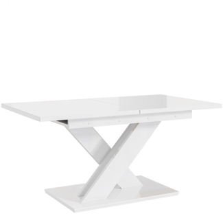 MEBLINI Esstisch Ausziehbar - 140-180x80x75cm - BRONX - Weiß Hochglanz - Esszimmertisch Modern - Küchentisch - Säulentisch - Ausziehtisch - Dining Table