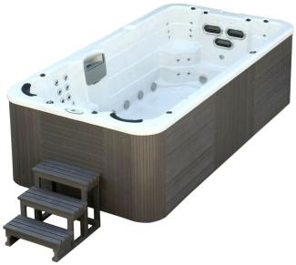 XXL Luxus-LED Swim Spa, 445 x 230 cm, Set mit Whirlpool & Gegenstromanlage, Outdoor-Schwimmbad