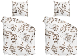 Heckett and Lane Bettwäsche 2er Set NOVI, 135 x 200 cm, Beige, Weiß, 4-teilig, Baumwolle, mit Reißverschluss, Waschbar bei 60 °C