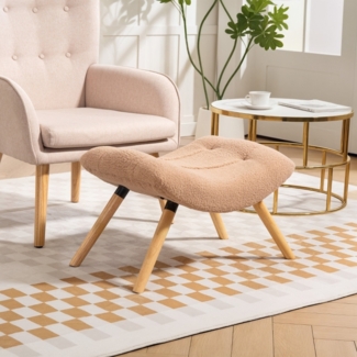 Polsterhocker Mit Berberfleece & Buchenholzbeinen - Sitzhocker Fußstütze Übergroß Ergonomisch Braun