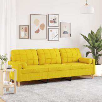 vidaXL Sofa 3-Sitzer mit Zierkissen Hellgelb 210 cm Stoff 3278206