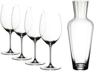 RIEDEL 5449/0-MOS VERITAS Cabernet / Merlot Weinglas 4er Set & Mosel Dekanter