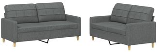 vidaXL 2-tlg. Sofagarnitur mit Kissen Dunkelgrau Stoff 3201275