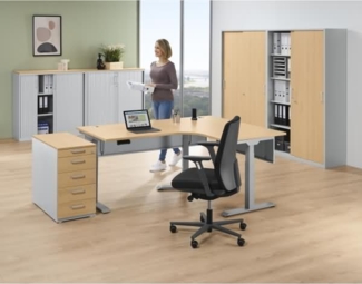 Soennecken Ecktisch elektrisch verstellbar re Gestell silber Platte bu