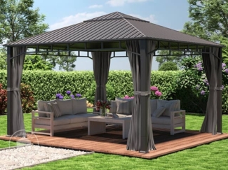 Gartenpavillon 4x4 m Stahldach Hardtop 4 Seitenteile in Grau, Pfosten 9x9 cm