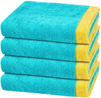 Cawö Lifestyle Splash 4 tlg. Frottier-Set - 4 X Handtuch (50 X 100cm) - 522 g/m2 - Türkis / apricot